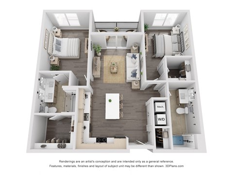 Floor plan for 2 beds, 2 baths, 1120 sqft